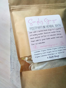 Simply Ginger Post Partum Herbal Bath, Herbal Sitz Bath, Bath Tea, Postpartum Bath Tea