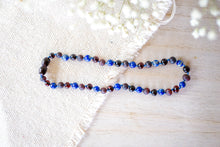 Lapis Lazuli with Raw and Polished Cherry Baltic Amber Necklace ll ADHD Help ll Pain ll Stress ll Drooling ll POP + Screw Clasps