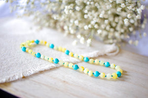 Turquoise + Raw Buttermilk Baltic Amber Teething Necklace ll General Pain ll Fatigue ll Drooling