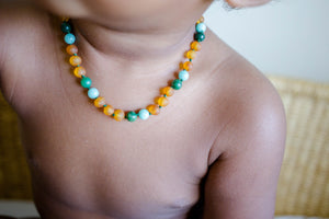 African Jade, Amazonite + Honey Baltic Amber Necklace ll Teething