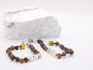 Rose Quartz + Labradorite + Moonstone + Green Baltic Amber Necklace