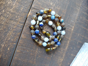 Lapis Lazuli, Aquamarine + Raw Green Baltic Amber Necklace