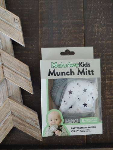 Munch Mitt ll Grey Stars ll Teething Mitt - SimplyGinger