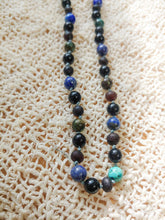 Obsidian, African Turquoise, Lapis Lazuli,  + Raw Cherry Baltic Amber Necklace