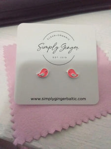 Pink Birdy Earrings ll Sterling Silver Studs ll Little Girls Earrings ll Birthday Gifts