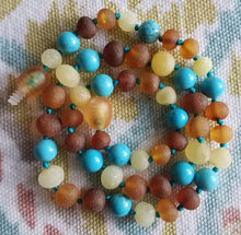 Raw Turquoise + Tri - Color Baltic Amber Necklace ll Teething ll Drooling ll Arthritis + More. - SimplyGinger