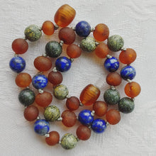 Green Lace Agate and Lapis Lazuli + Raw Cognac Baltic Amber Necklace ll Teething - SimplyGinger