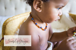 Lapis Lazuli + Raw and Polished Cognac Baltic Amber Necklace