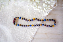 Tiger's Eye and Lapis Lazuli  + Raw Baltic Amber Necklace ll Pain ll Calming ll Focus ll POP + Screw Clasp