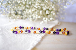 Amethyst and Honey, Black, and Buttermilk Baltic Amber Necklace