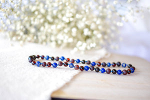Lapis Lazuli with Raw and Polished Cherry Baltic Amber Necklace ll ADHD Help ll Pain ll Stress ll Drooling ll POP + Screw Clasps