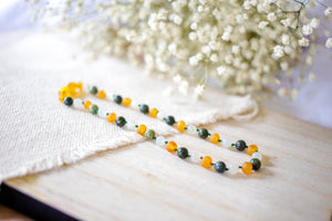 Green Lace Agate and Moonstone+ Raw Apricot Baltic Amber Necklace