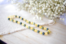 Green Lace Agate + Raw Lemon Baltic Amber Necklace