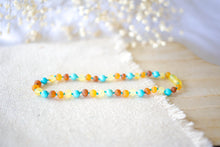 Raw Turquoise + Tri - Color Baltic Amber Necklace ll Drooling ll Arthritis + More.
