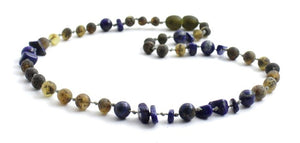 Lapis Lazuli ( Chips ) with Raw Green Baltic Amber Necklace ll ADHD ll Pain ll Stress