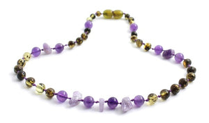 Amethyst + Raw Green Baltic Amber Necklace