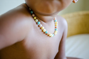 Amazonite and Sunstone + Raw Buttermilk Baltic Amber Necklace ll Pain ll Drooling ll Stress